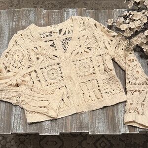 Ultra Pink Cream Crochet Cardigan